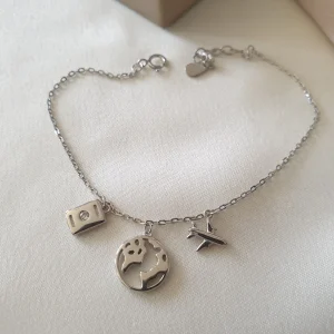 Gourmette Argent Rhodié Garanti wold Wide 3 pendants