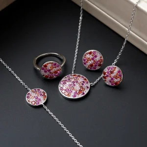 Ensemble 4 pièces argent Rhodié garanti pierres rouges remplies