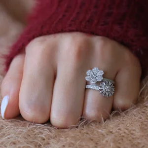 Bague  Argent Rhodié garanti  doubles fleurs soldeargent - 40%