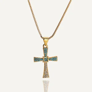 Collier Croix Turquoise Royale