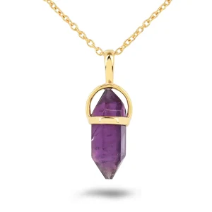 Collier en Argent 925 doré Or jaune 18k assemblé d'Améthyste Africaine