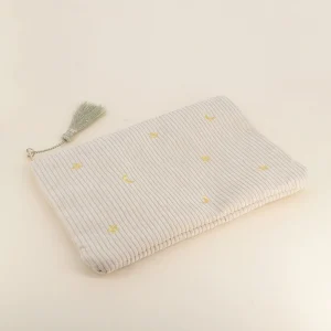 Pochette Ysia en velours brodé - Crême
