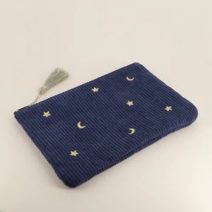 Pochette Ysia en velours brodé - Marine