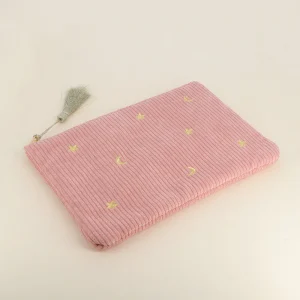 Pochette Ysia en velours brodé - Rose