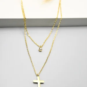 Collier Croix Minimaliste Double Chaîne