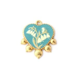 Charms Médaille Coeur Fleur Bleu Blanc