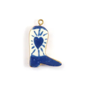 Charms Santiag Blanc Bleu Coeur Bleu