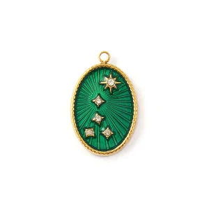 Charms Médaille Oval Strass Vert