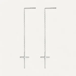 Boucle d'Oreille Croix Longue Chaîne