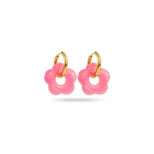 Boucles d&rsquo;oreilles WOODSTOCK – Doré & Rose bonbon