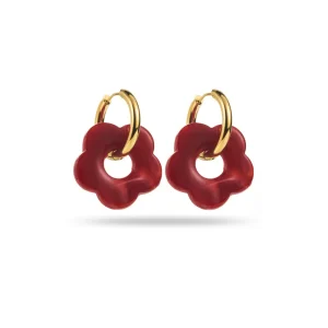 Boucles d&rsquo;oreilles créoles WOODSTOCK – Doré & ROUGE