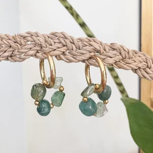 Boucles d&rsquo;oreilles POESIA – Doré & Vert d&rsquo;eau