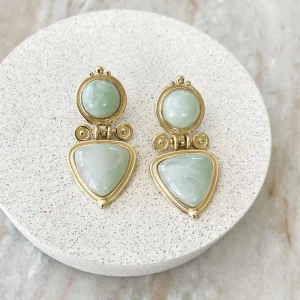 Boucles d&rsquo;oreilles IMPERATRICE – Doré & Vert d&rsquo;eau