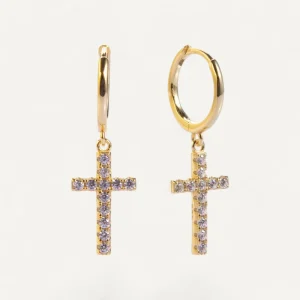 Boucles d'Oreilles Croix Pendante Femme