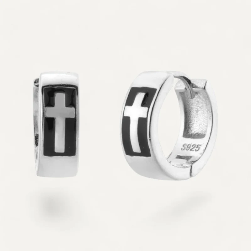 Boucles d'Oreilles Homme Croix en Argent – Image 2