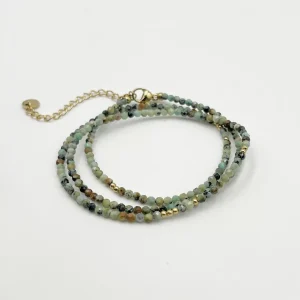 Bracelet trois tours SCINTILLANT – Doré & Vert de gris