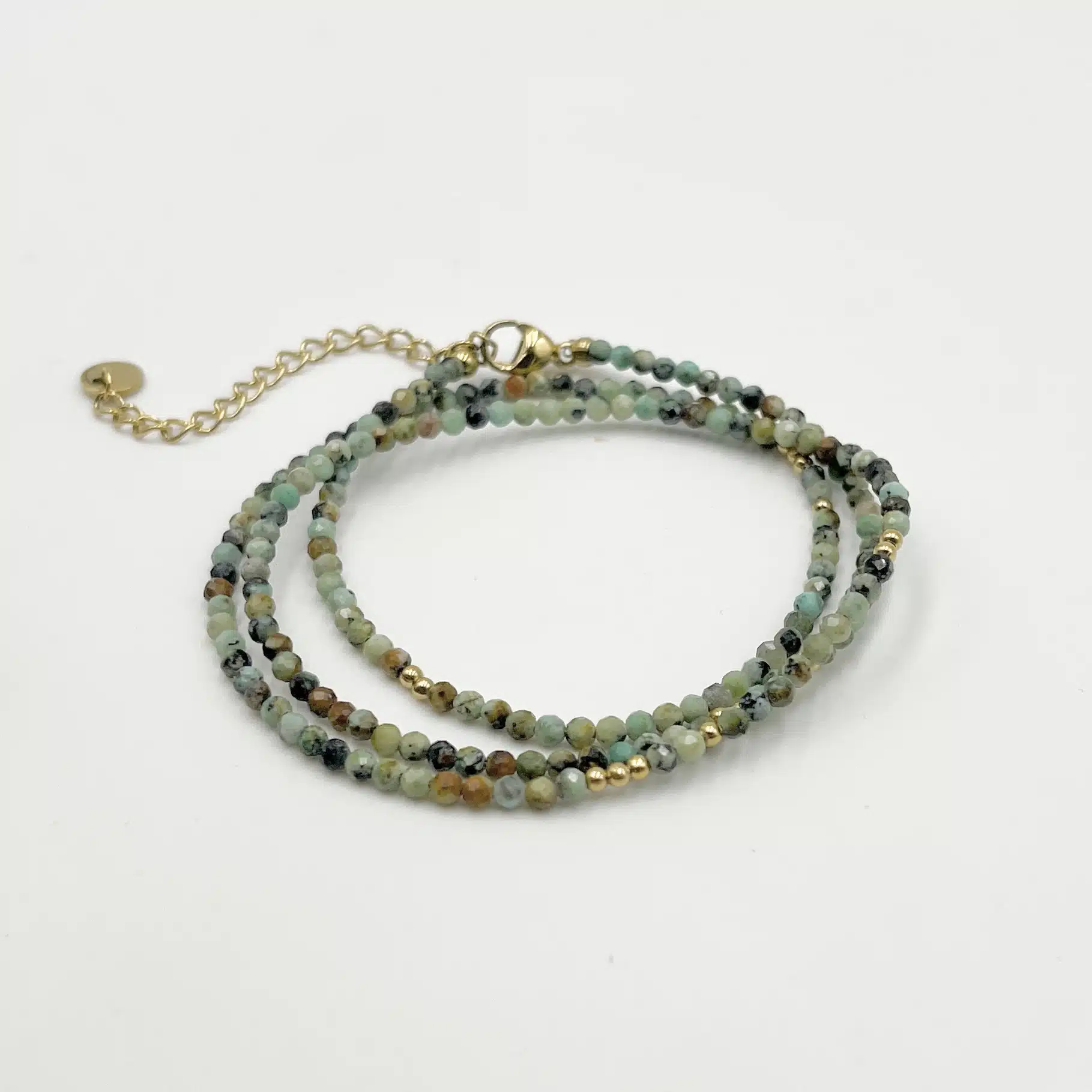 Bracelet trois tours SCINTILLANT – Doré & Vert de gris