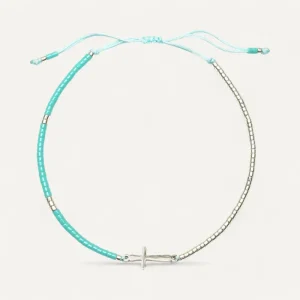 Bracelet à Breloques en Perles avec Croix Argentée