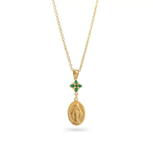 Collier MEDAILLE MIRACULEUSE – Doré & Vert