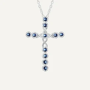 Collier Croix Cristaux de Zirconium Bleu