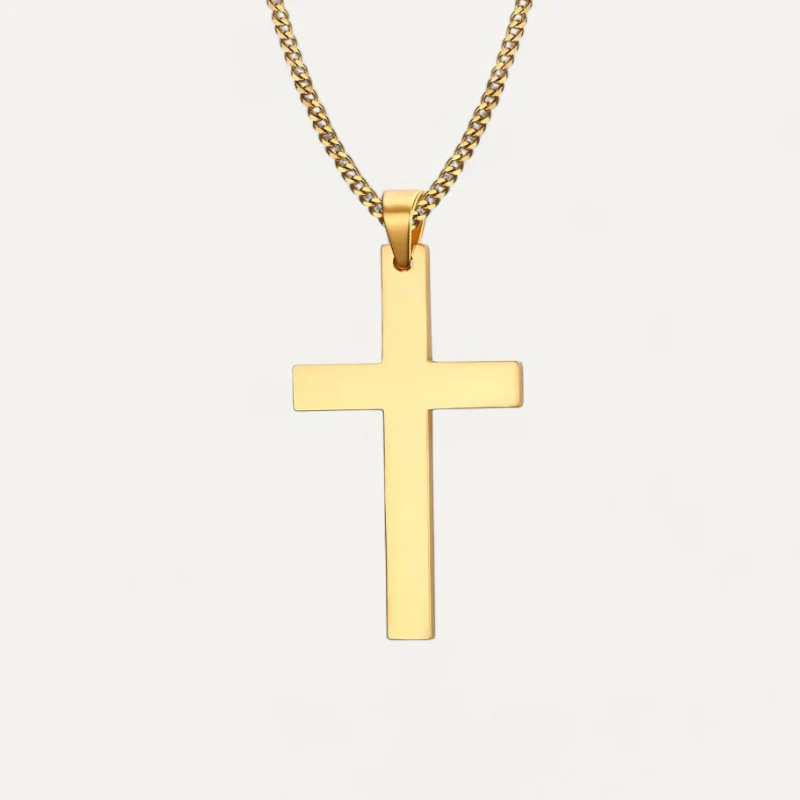 Collier à Chaîne Cubaine avec Pendentif Croix