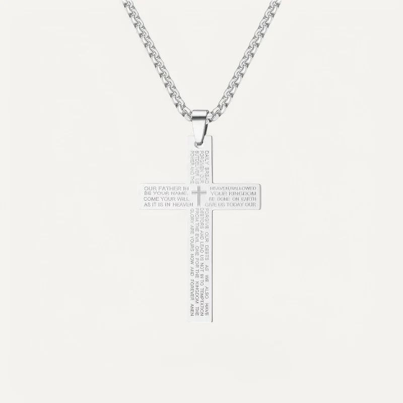 Collier à Pendentif Croix Classique Gravé de Prière Biblique – Image 3