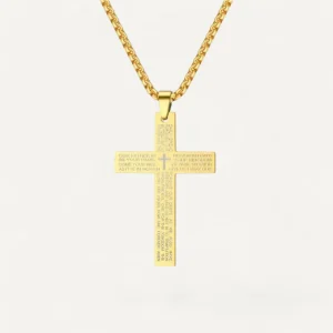 Collier à Pendentif Croix Classique Gravé de Prière Biblique