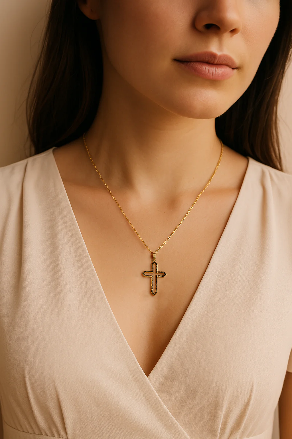 Collier Croix Ajourée Élégance Noire – Image 2