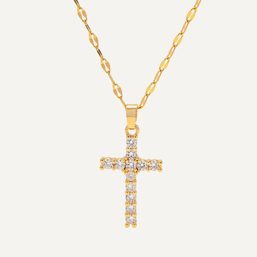 Collier Croix Doré avec Cristaux