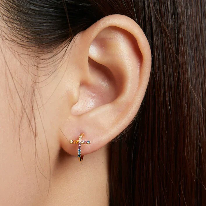 Boucles d'Oreilles Croix Ouvertes Or – Image 2