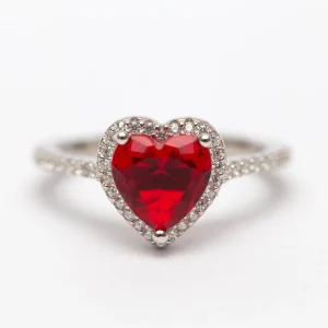 Bague Argent Rhodié Pandora. Motif Cœur rouge