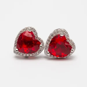 Boucle d'oreilles Argent rhodié Pandora tendance. Motif cœur rouge