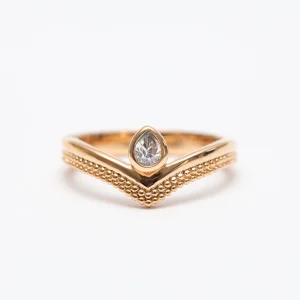 Bague plaqué Or 750 18 carats 3 microns garanti 10 ans bijouxcn  la pierre en V