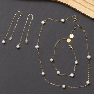 Ensemble 3 pièces en acier inoxydable en perles d'eau douce