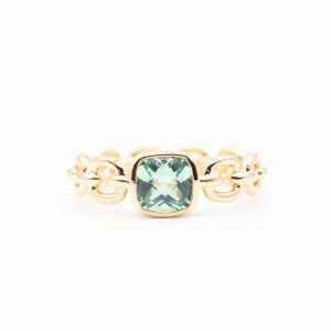 Bague en plaqué or CN avec un motif carré vert brillant tendance bijouxcn