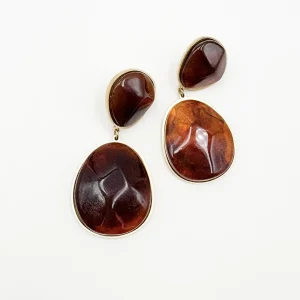 Boucles d&rsquo;oreilles pendantes AMBRE – Doré & Ambre