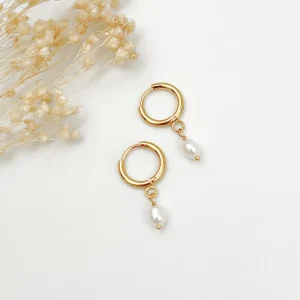 Boucles d&rsquo;oreilles mini créoles PERLE D&rsquo;EAU DOUCE