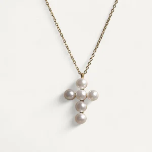 Collier Croix Perles Blanches