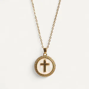 Collier Croix Nacrée Dorée