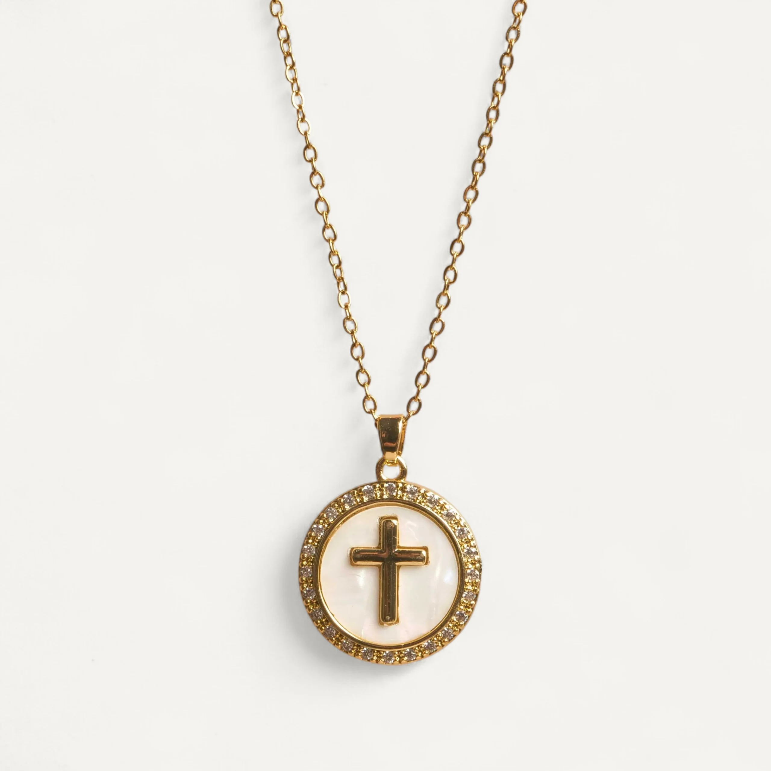 Collier Croix Nacrée Dorée