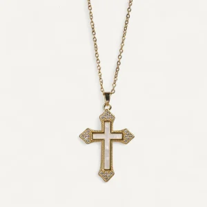 Collier Croix Dorée Incrustée de Zircons