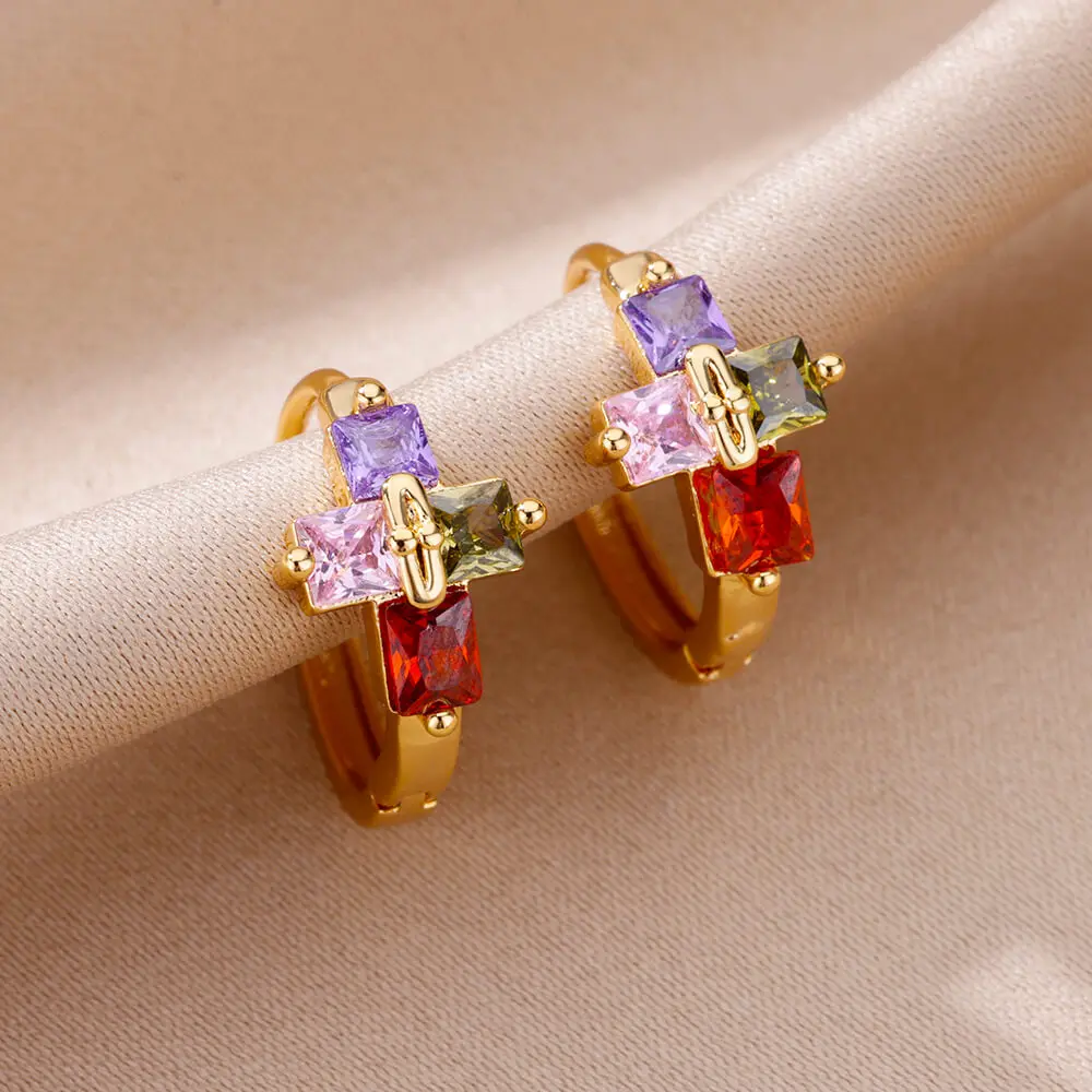 Boucles d'Oreilles Créoles Croix – Image 5