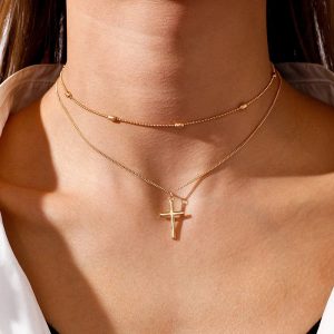 Collier Croix Double Chaîne Ras du Cou
