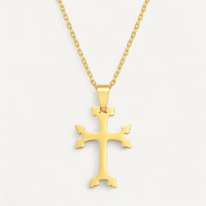 Collier Croix Apostolique en Acier Doré ou Argenté