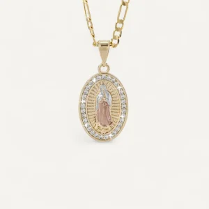 Collier Croix Vierge Marie Éclat Doré