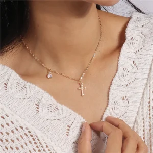 Collier Croix Brillance Doré