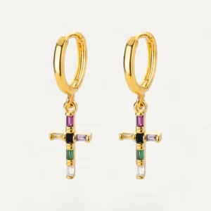 Boucles d'Oreilles Croix Arc-en-Ciel