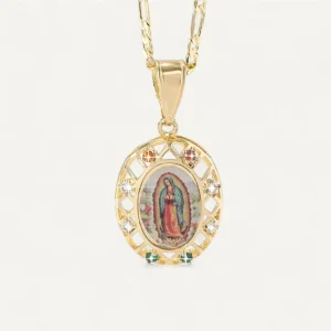 Collier Croix Vierge Marie Doré Image Sacrée