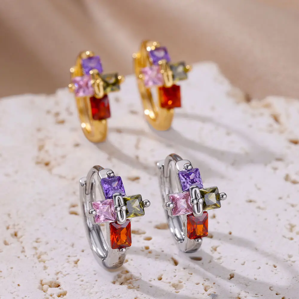 Boucles d'Oreilles Créoles Croix – Image 6