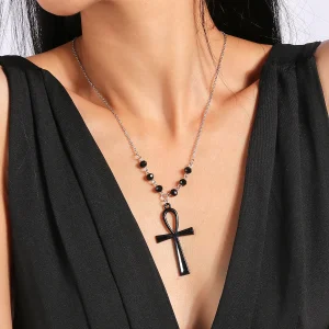 Collier Croix Ankh avec Perles
